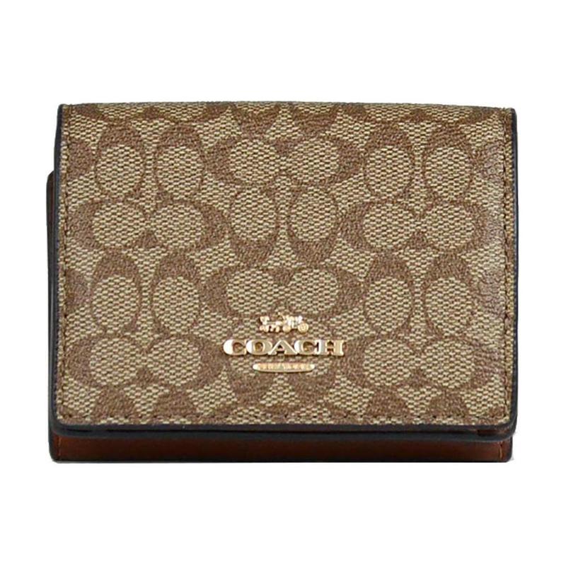 

COACH Small Wallet 10 Gold Car and Horse Logo Classic Presbyopia Canvas and Leather Card Holder Wallet Women s Elephant Gray золотой
