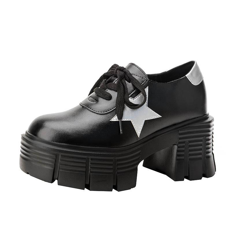 

Wujiaoxing color matching small size height increase 12cm women s lace-up retro small muffin platform shoes 33 чорний