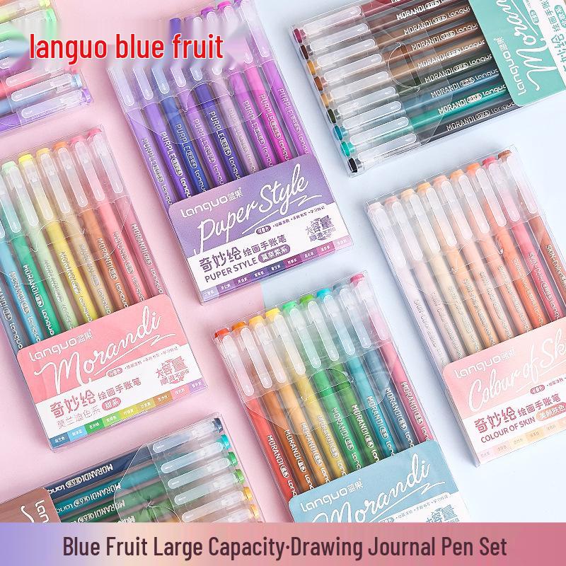 Morandi Color Planner Pen Set: Large Capacity Gel Pens with Needle-tip for Students and Drawing, Fluorescent Blue Fruit 0551.