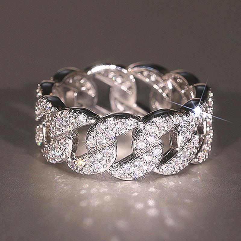 

Huitan Luxury Shining Chain Finger Ring Female Fashion Wedding Band Zircon Bright Cubic Zirconia Accessories for Daily Party 6