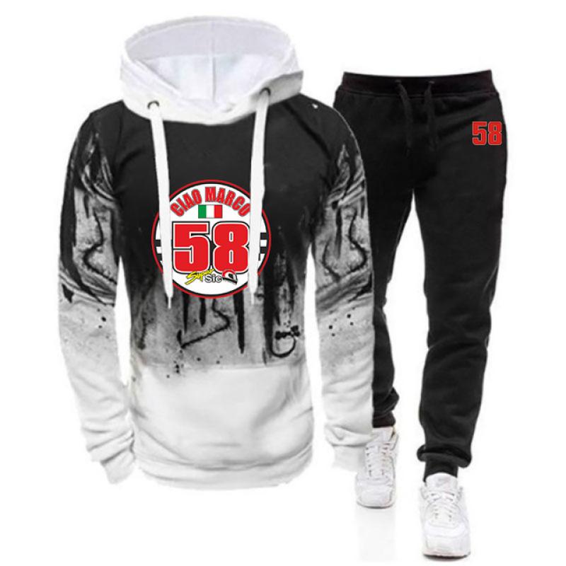 2023 Uomo Nuovo Primavera Autunno 58 Super Sic Marco Simoncel Tuta Sportiva alla Moda Due Pezzi Felpa con Cappuccio Gradient Top in Pile e Pantaloni