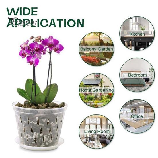 2 Stück transparente Orchideentöpfe, Blumenkübel, Design mit seitlichen Löchern, wiederverwendbar, weit verbreitet, Kunststoff-Orchideentöpfe mit Tabletts