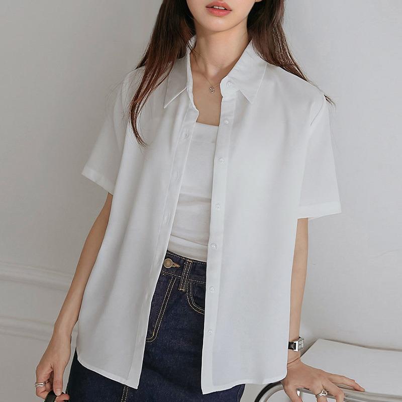 Korean Style Commuting Loose Short-sleeved Shirt for Women Summer Thin Design Versatile Shirt