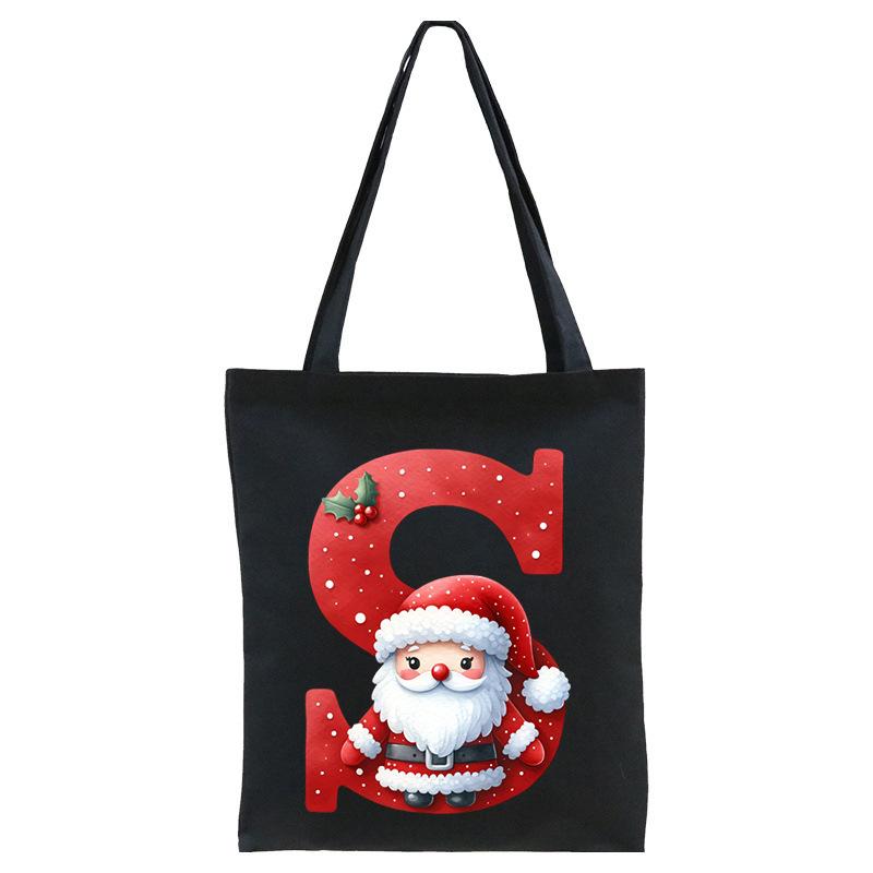 English letters A-Z Christmas number print student casual canvas tote bag