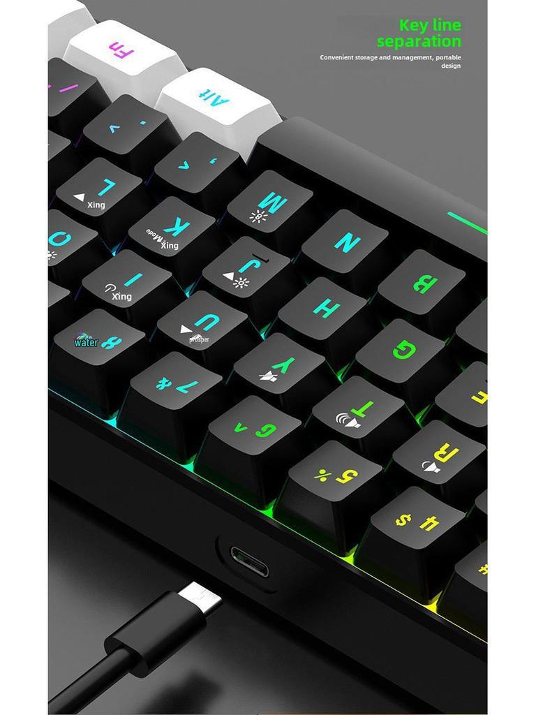 Wired RGB 61-Key Mini Gaming Keyboard - Compact, Mechanical Feel for Office and Portable Use