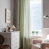 Imaqi Yun Green Striped Embroidered Semi-Blackout Curtains for Kitchen & Living Room