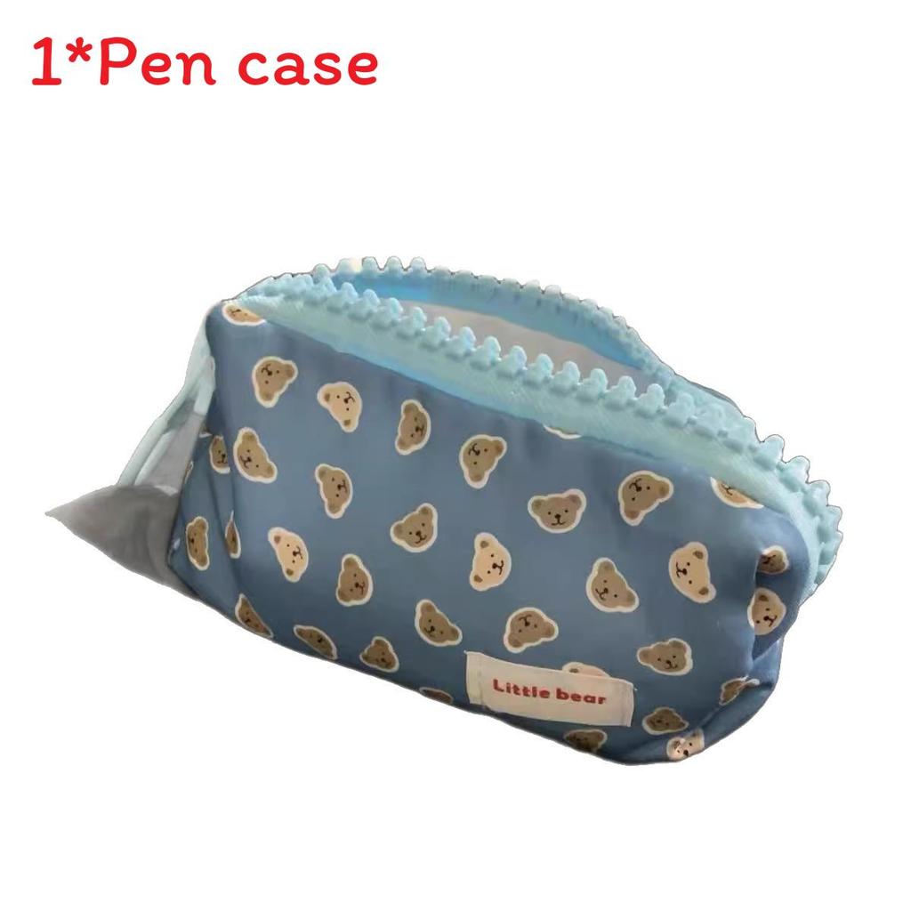 Korean Fashion Big Capacity Polyester Pencil Bag With Bear Design For Middle School And High School