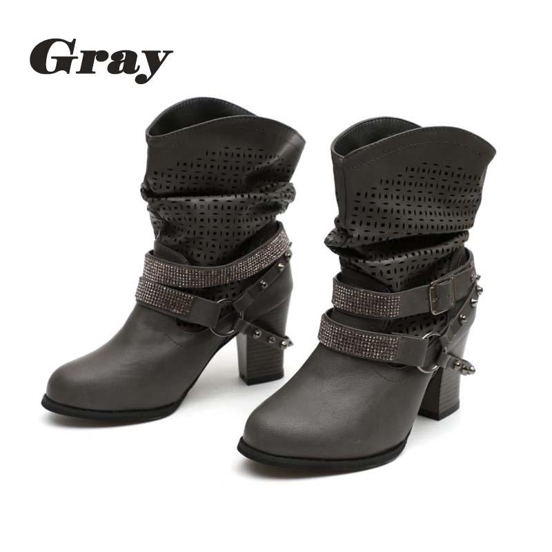 

Women s Fashion Autumn Winter Shoes Buckle Ankle Boots High Heels Ladies Shoes Plus Size 37 сірий