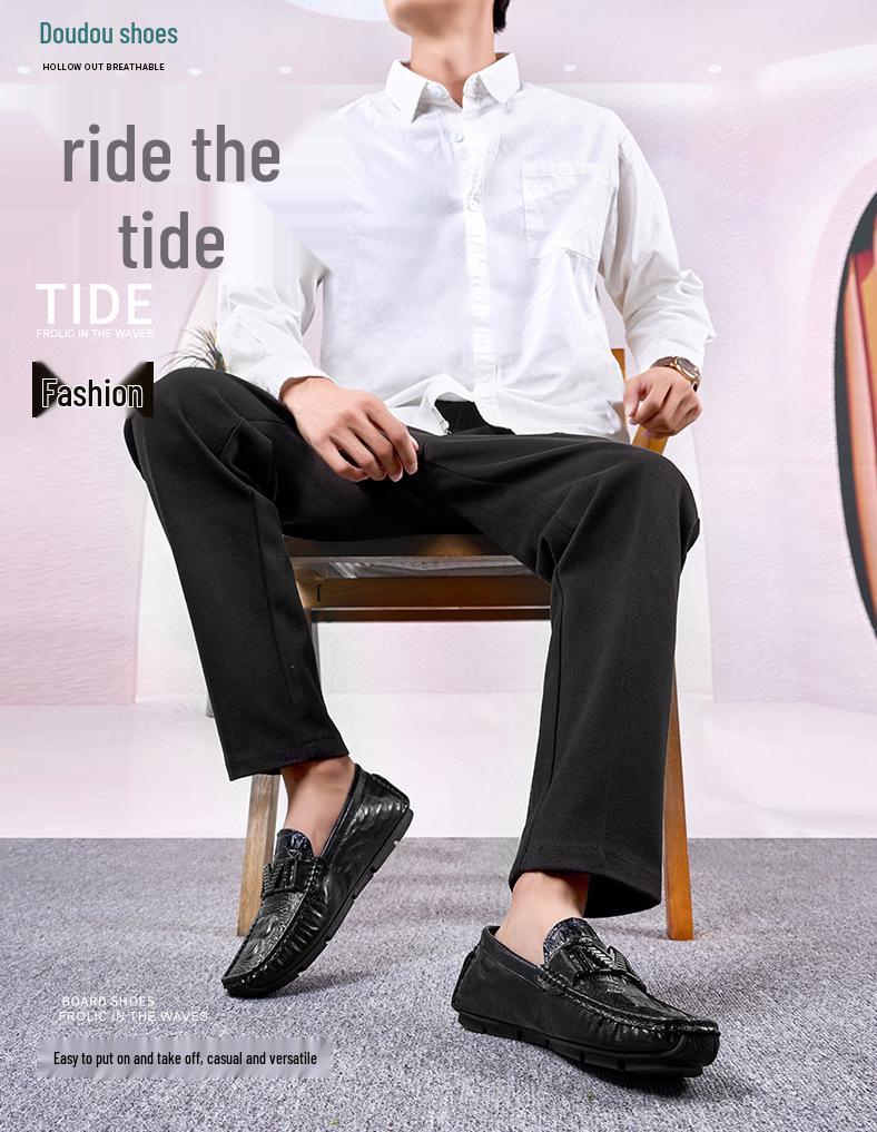 Herren 2025 Echtleder Britische Business Slipper - Atmungsaktiv, Weiche Sohle Freizeit Bohnenschuhe