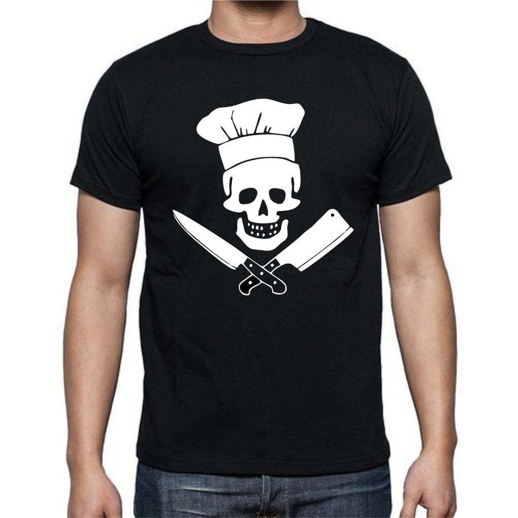 Schädel Koch Kochmütze gekreuzte Messer Messer Hacken Restaurant T-Shirt