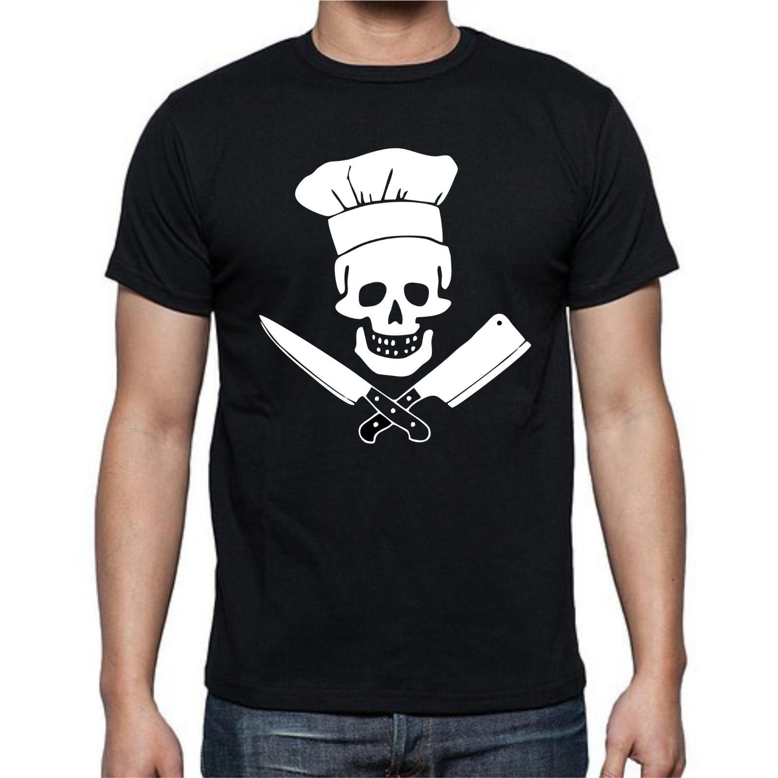 Skull Cook Chef hat crossed Knives Knife Chop restaurant T Shirt Mens Womens Tees Top tee S