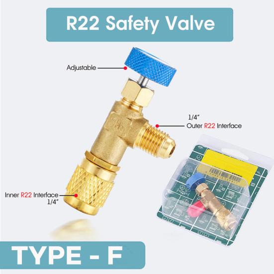 R410/R22 Safety Valve Sealed Brass 1/4 5/16 Inch Air Conditioning Charging Hose Valve Adapter Refrigeration Tool Air Conditioner