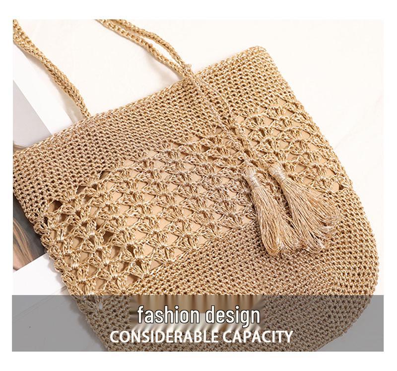 Trendy Large Capacity Woven Straw Bag with Tassels - Women's Versatile Beach & Casual Shoulder Bag