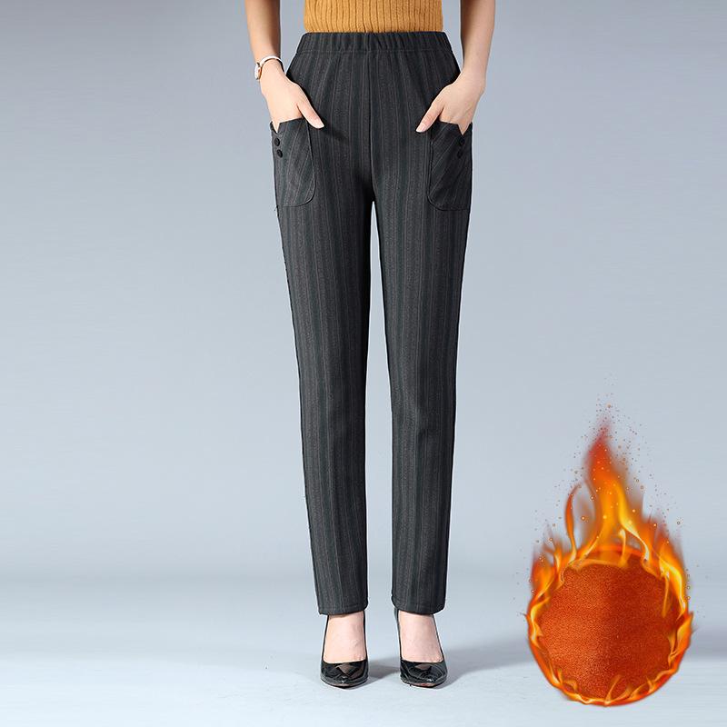 

Women s High-Waist Striped Velvet-Lined Pants for Autumn & Winter - Warm, Elastic, Casual Trousers for Middle-aged & Elderly XXL (Weight 110-130 Jin)