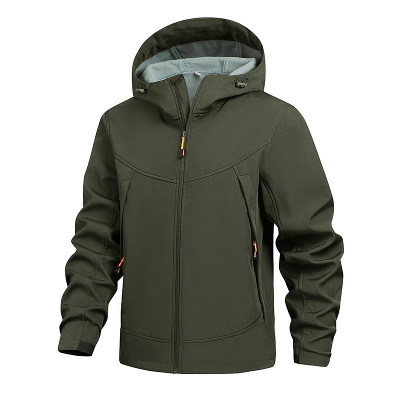 Cross-border men's autumn and winter soft shell clothing outdoor casual loose windproof and cold-proof fleece jacket hooded jacket can be opened twice