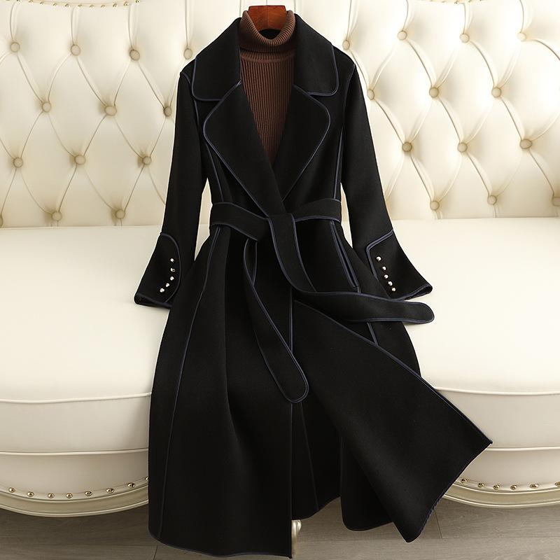 Double-sided cashmere coat women's long over-knee slim-fitting and thin autumn and winter new temperament mother woolen coat