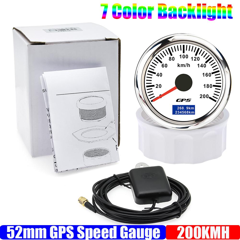 

30-120KMH 52mm GPS Speedometer Gauge with Antenna 60KMH Speed Meter 7 Color Backlight Odometer for Car Marine Boat 12V24V 200KMH WS