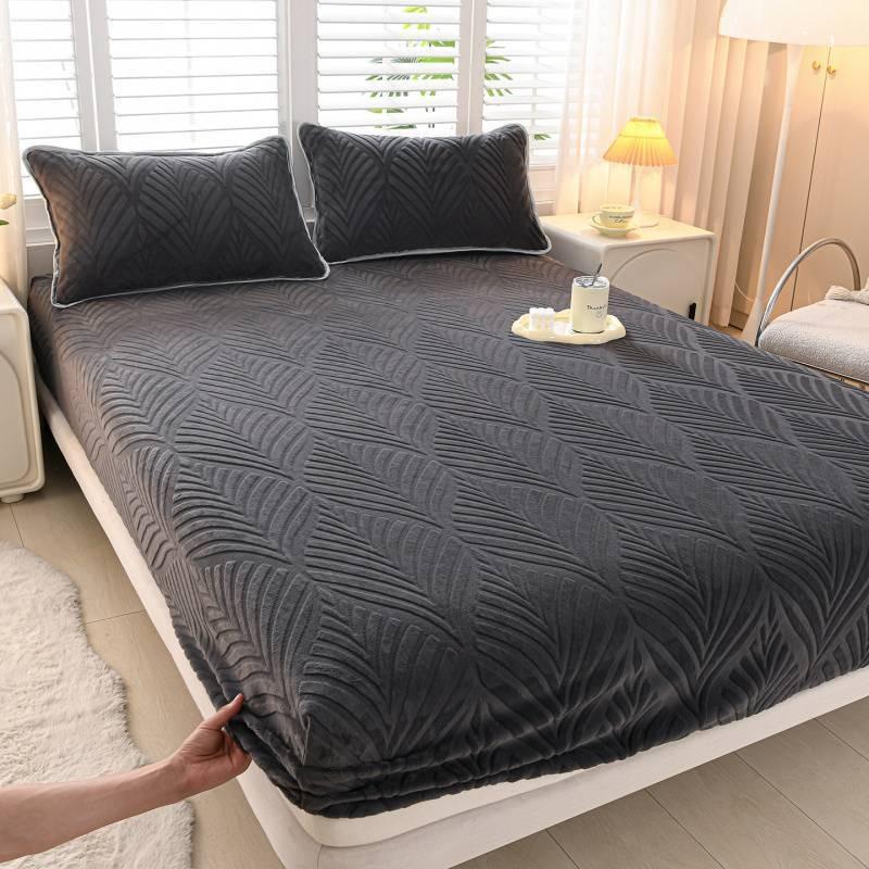 

Thickened Winter Milk Fleece Fitted Sheet Elastic Mattress Cover Warm Couple Bed Linen Thermal Sheet for Home Hotel Couvre Lit Only 2 Pillowcases