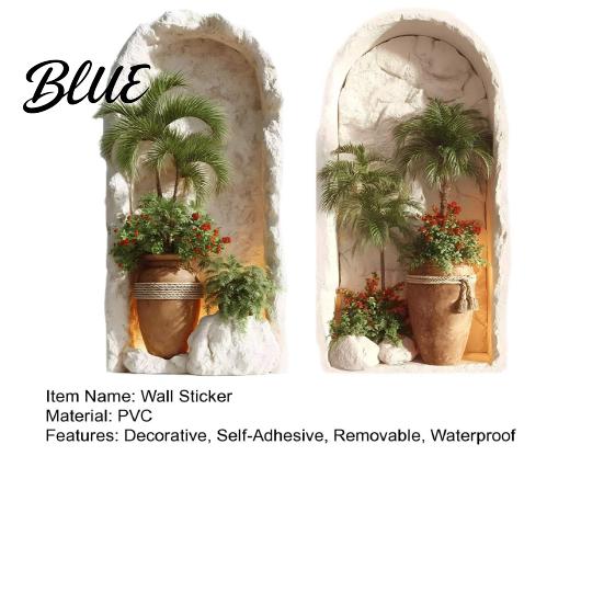 Easy Peel And Wall Sticker Decor 3D 2Pcs Stick Home Tropical Plant for Decor Arched Niche Window Decal Versatile