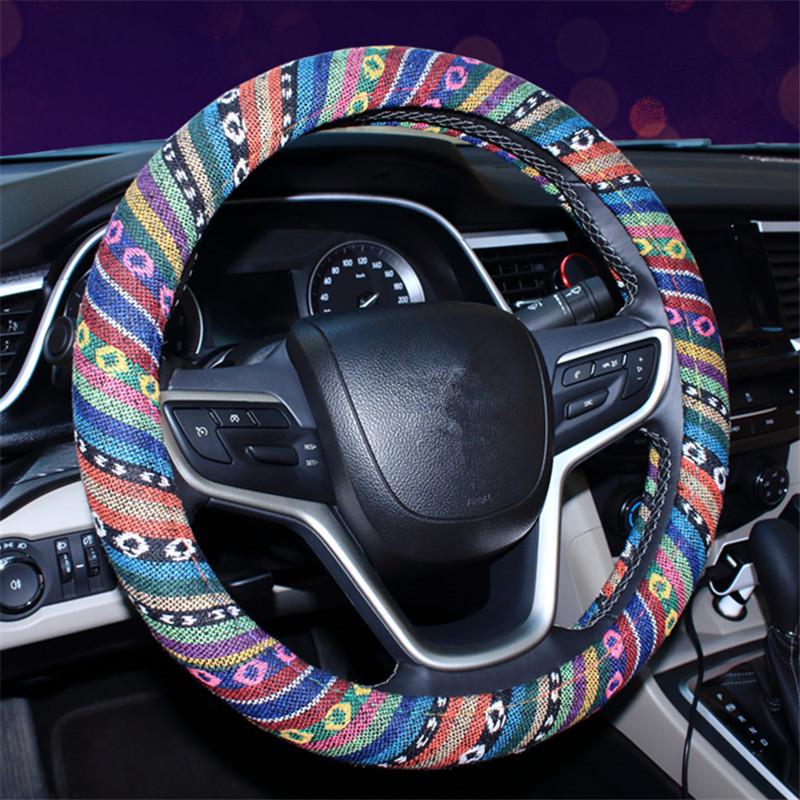 Ethnic Style Linen Steering Wheel Cover - Trendy, Unique Design