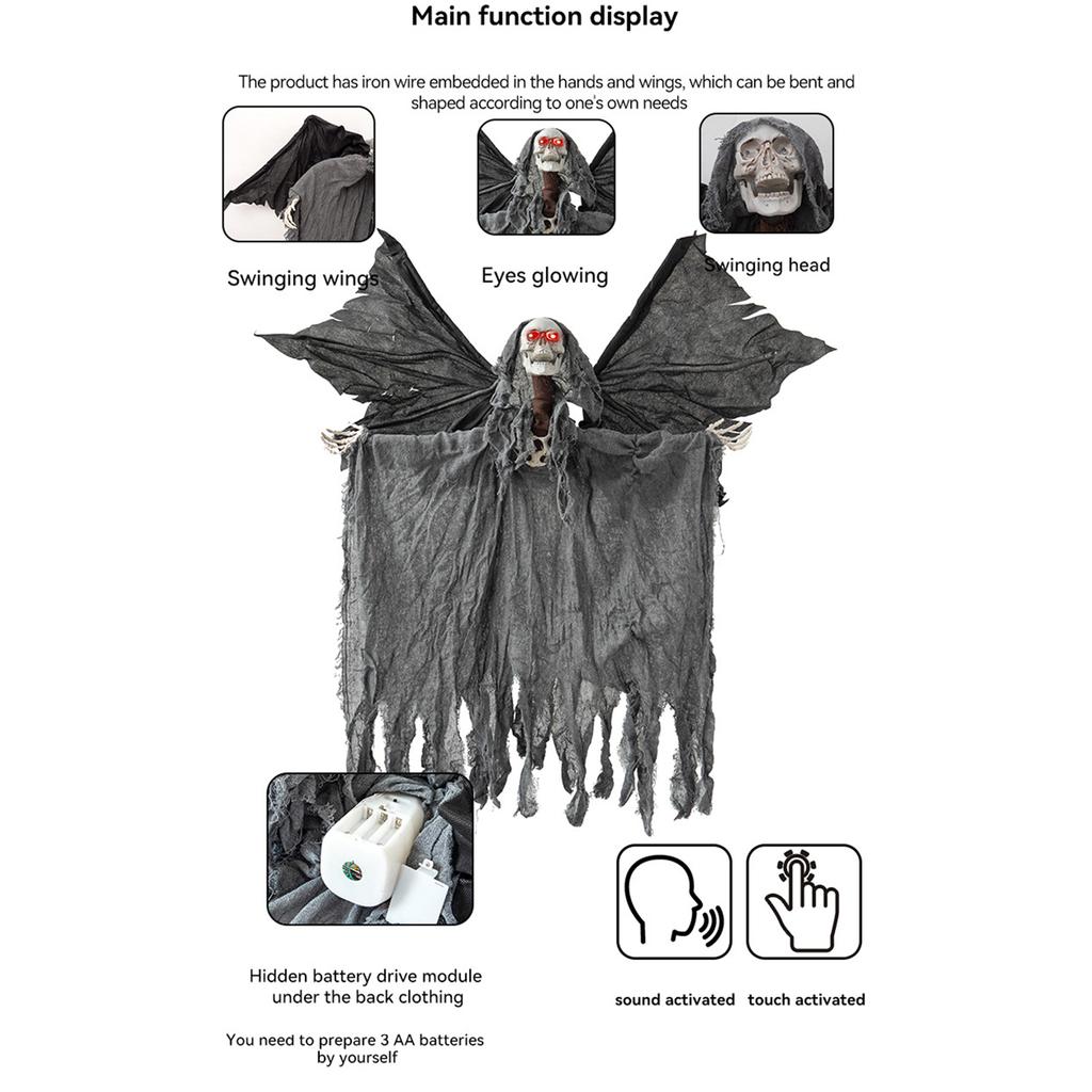 Halloween Hanging Grim Reaper Prop,Halloween Indoor & Outdoor Spooky Part Decorations,Light-emitting Sound Hanging Props Yard