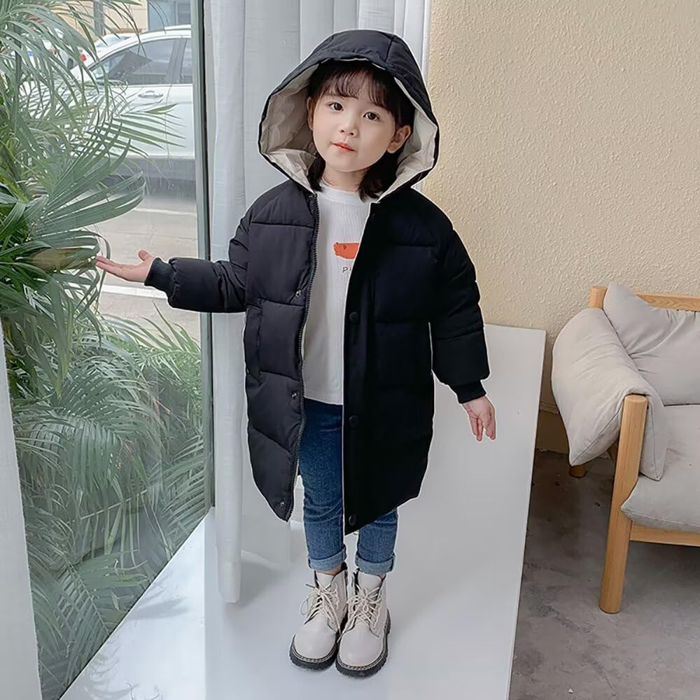 Kuhvvse Down for Girls and Solid Size 90 Kids' Jacket, Padded, Boys, Warm, Cold-Proof, Windproof, Winter, Hooded, Color, 90-150 (Size Black)