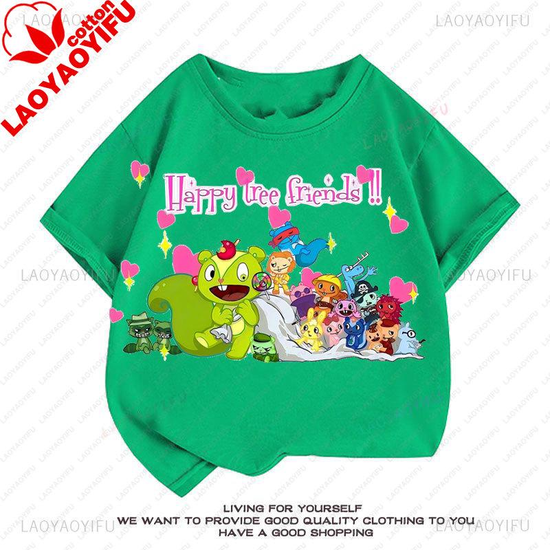Happy Tree Friends Camiseta Unisex Anime Camiseta Camisa Novedad Tendencia Harajuku Estilo Retro de los 90 Ropa Verano Informal
