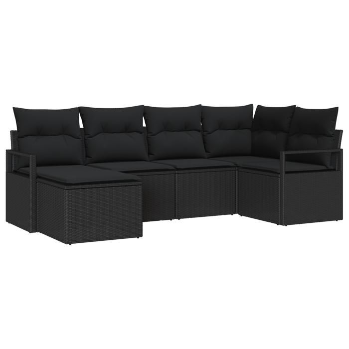 Ensemble de canapés de jardin vidaXL 6 pièces avec coussins noir poly rotin, Canapé jardin 2 places vidaXL avec rangement 3355122