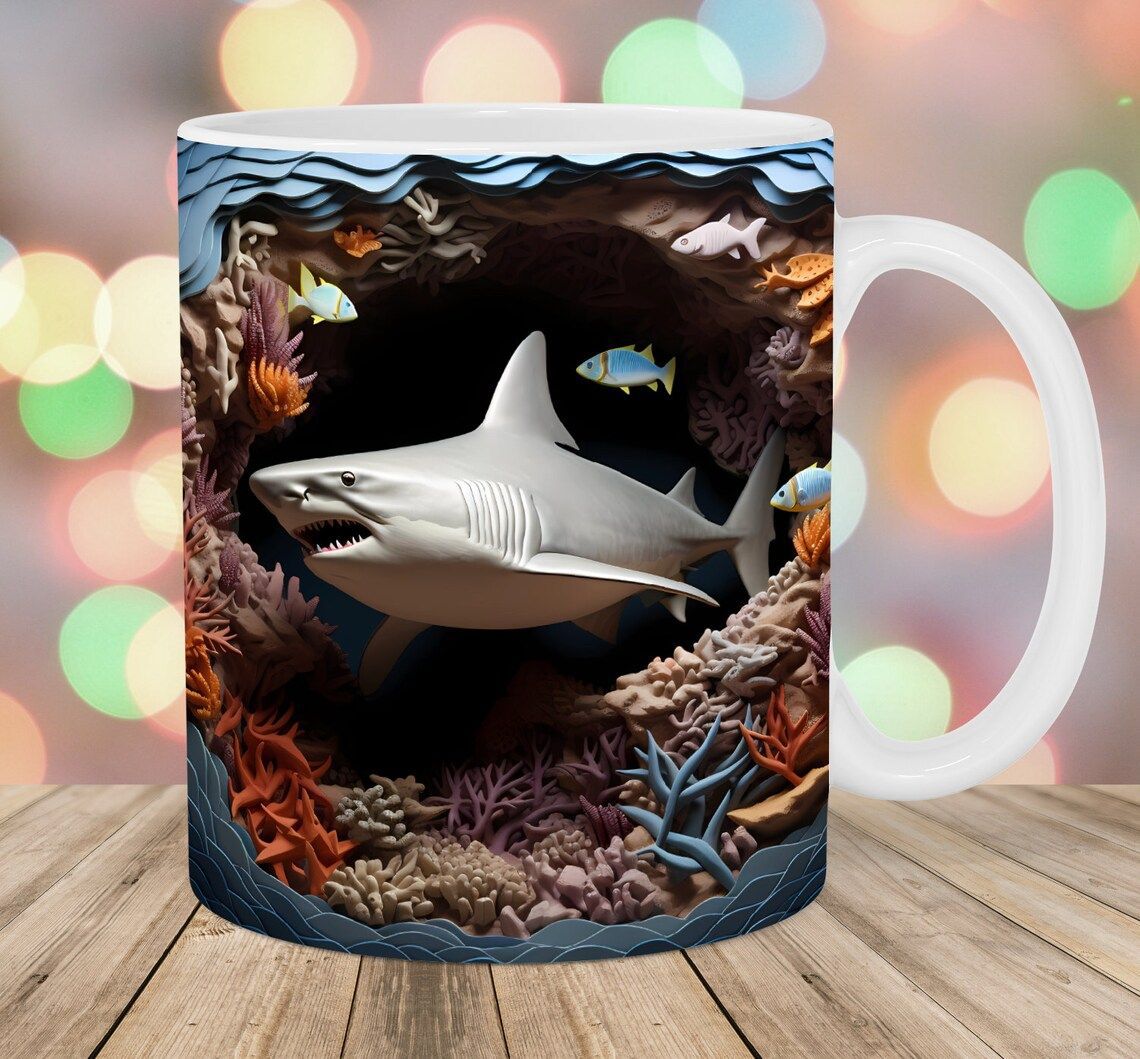 3D Белая акула Тигровая акула Мегалодон Океан Керамическая Кружка-маркер для кофе Чайная чашка Новая акула 301-400ml