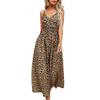 Women's Leopard Print Spaghetti Strap Maxi Dress Fitted Bodice Long Dress