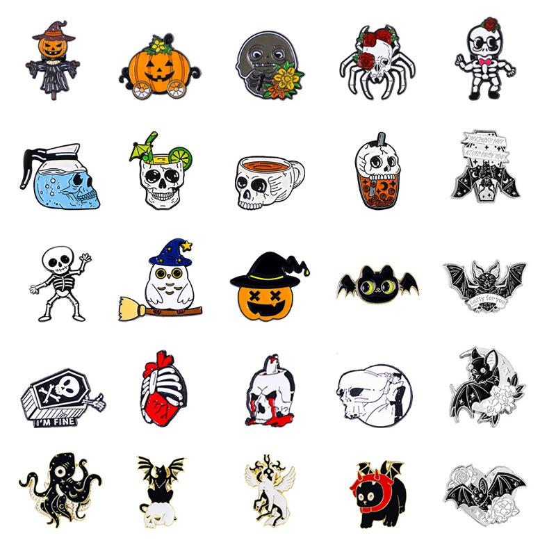 Popular Series Brooch Pumpkin Skull Ghost Alloy Oil Drip Metal Cartoon Punk Horror Badge