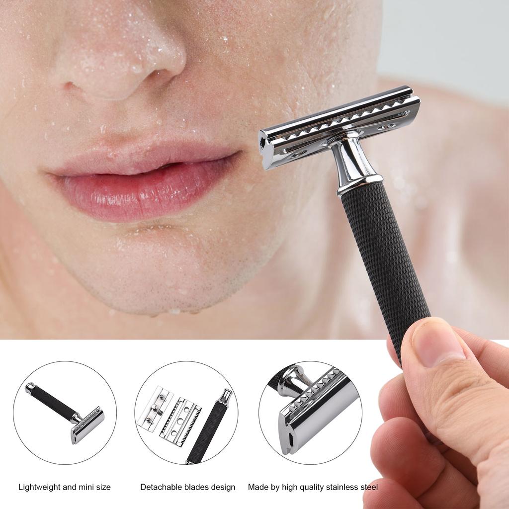 Double , Stainless Steel Manual Shaving with Rotatable Design for Men, Detachable Blades, Lightweight and Portable for Salon or Use