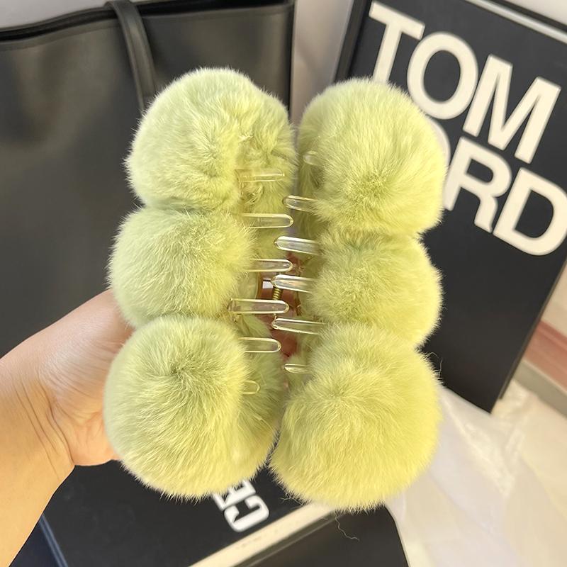 Rex Rabbit Fur Ball Large Hairpin Head Online Celebrity Cute Plush Catch Clip Hair Accessories Autumn and Winter Korean Hair Catch Headdress.