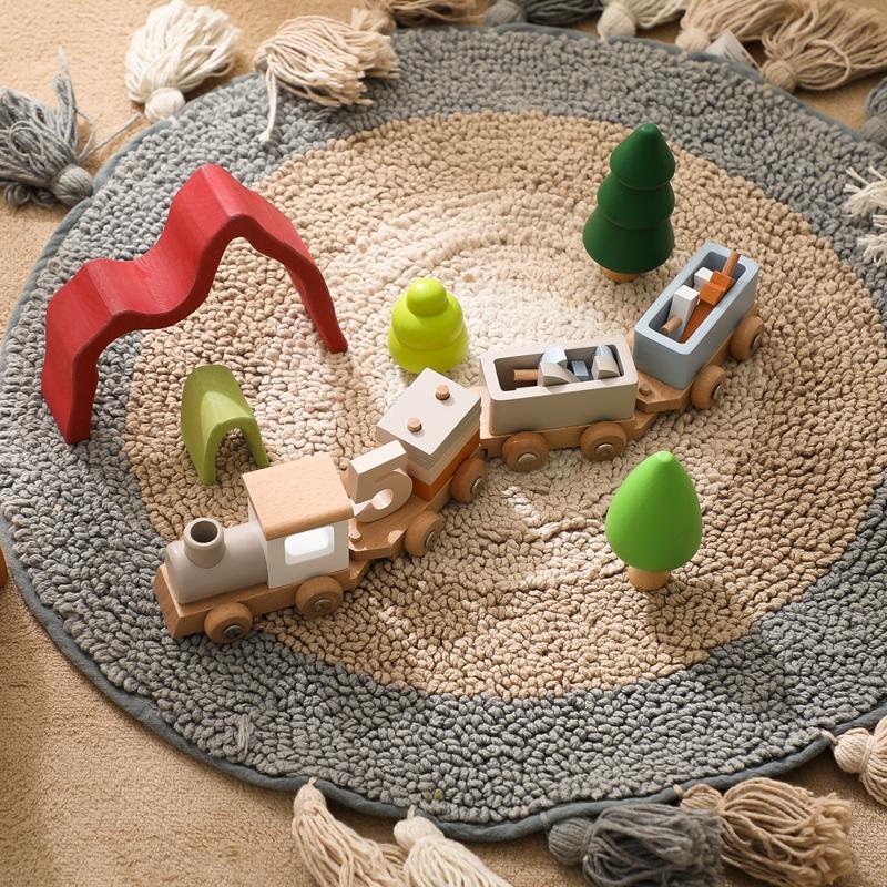 Baby Wooden Montessori Toys Birthday Train Educational Toys Wooden Trolley Baby Learning Toys Number of Wood Baby's Birth Gift