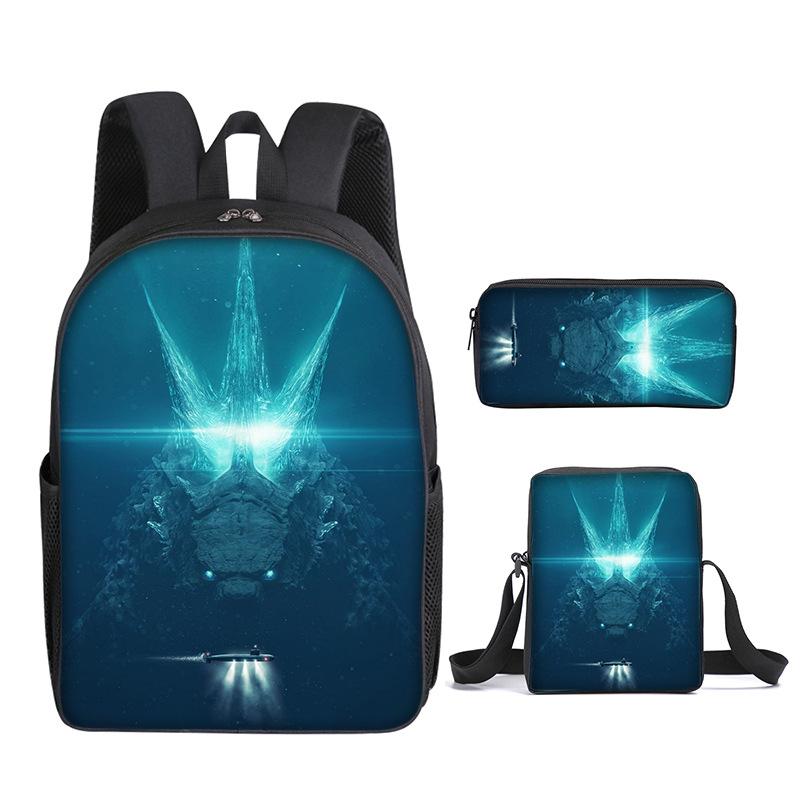 2021 Godzilla Wars King Kong School Bag Three-Piece Combination Set Primary And Secondary School Students Printed Backpack Cartoon School Bag