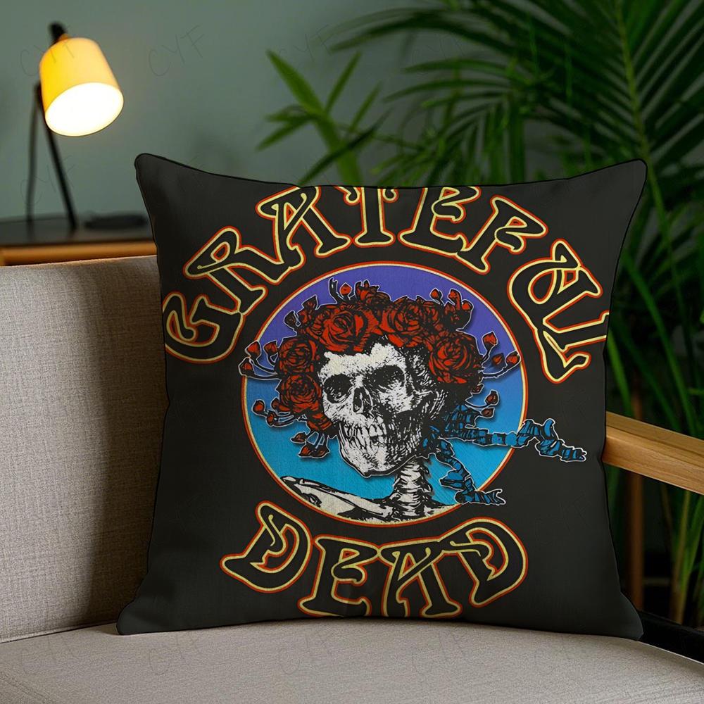 G-Grateful D-Dead Anmie Band Pillow Case Anti-Dustmite Pillowcase Invisible Zipper Silky Short Plush Sofa Cushion Cover