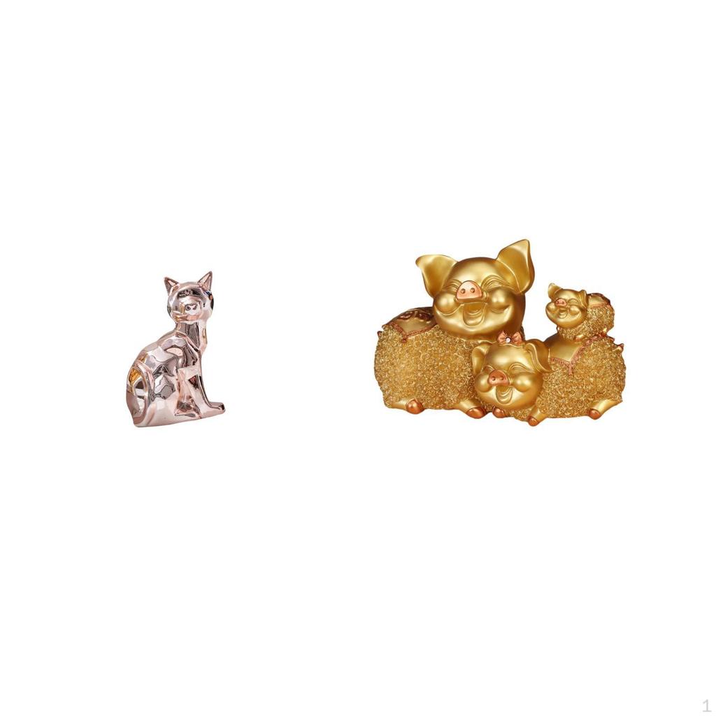 Cat Pig Statue Decorative Figurine Animal Sculpture Art Craft Ornament for Fireplace Desktop Modern