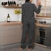 GMXIA Homewear Autumn and Winter Polka Dot Cardigan Long-sleeved Pajamas Women's Suit