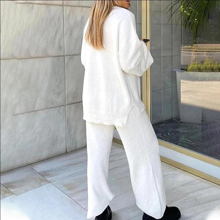 Winter Cozy Solid V-Neck Casual Daily Home Wear Two-Piece Set
