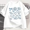 Summer Beach T Shirt Seashell Graphic Tee Tropical Vacation Top Sea Life Illustration Shirt Casual Short Sleeve Apparel