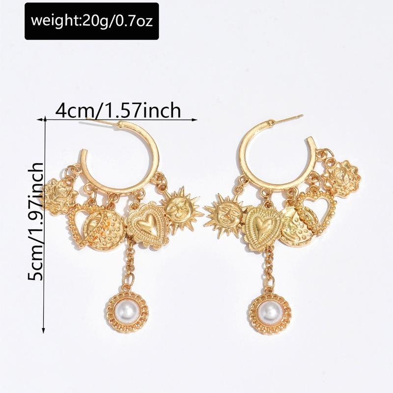 Big Circle Earrings Alloy Sun Love Accessories Light Luxury Premium Pearl Fringed Earrings