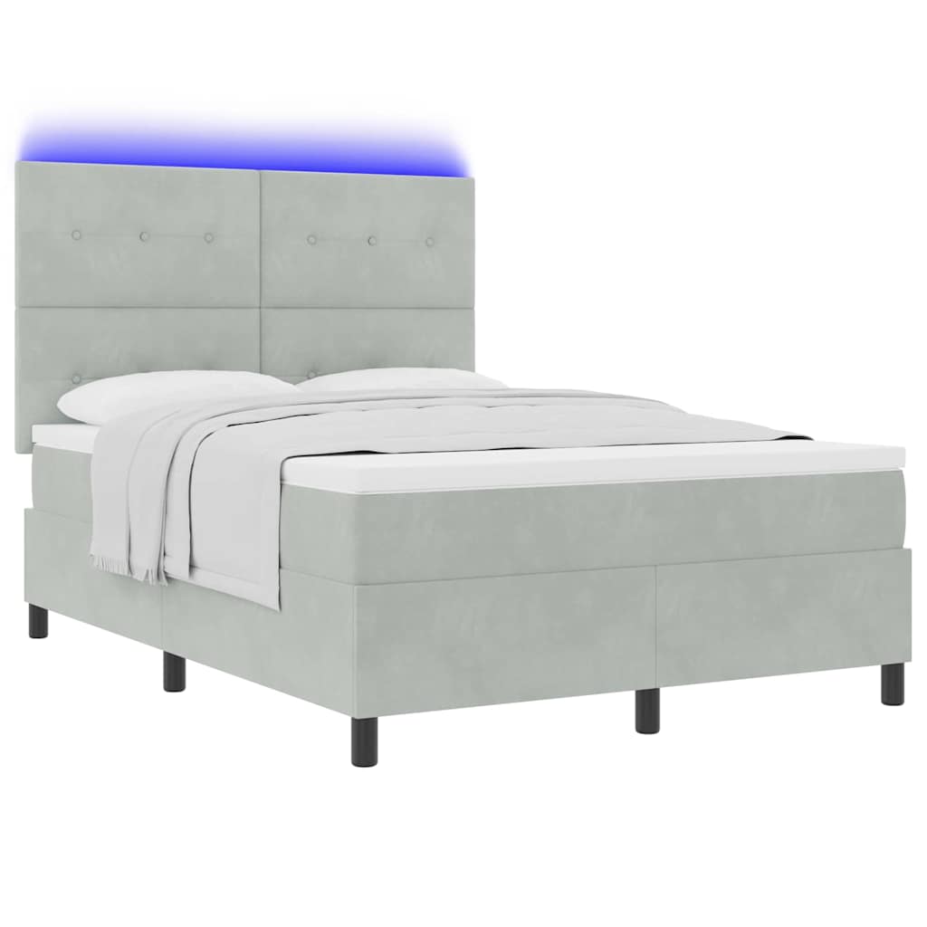LED Box Spring Bed with Mattress Light Grey 140 x 190 cm Velvet