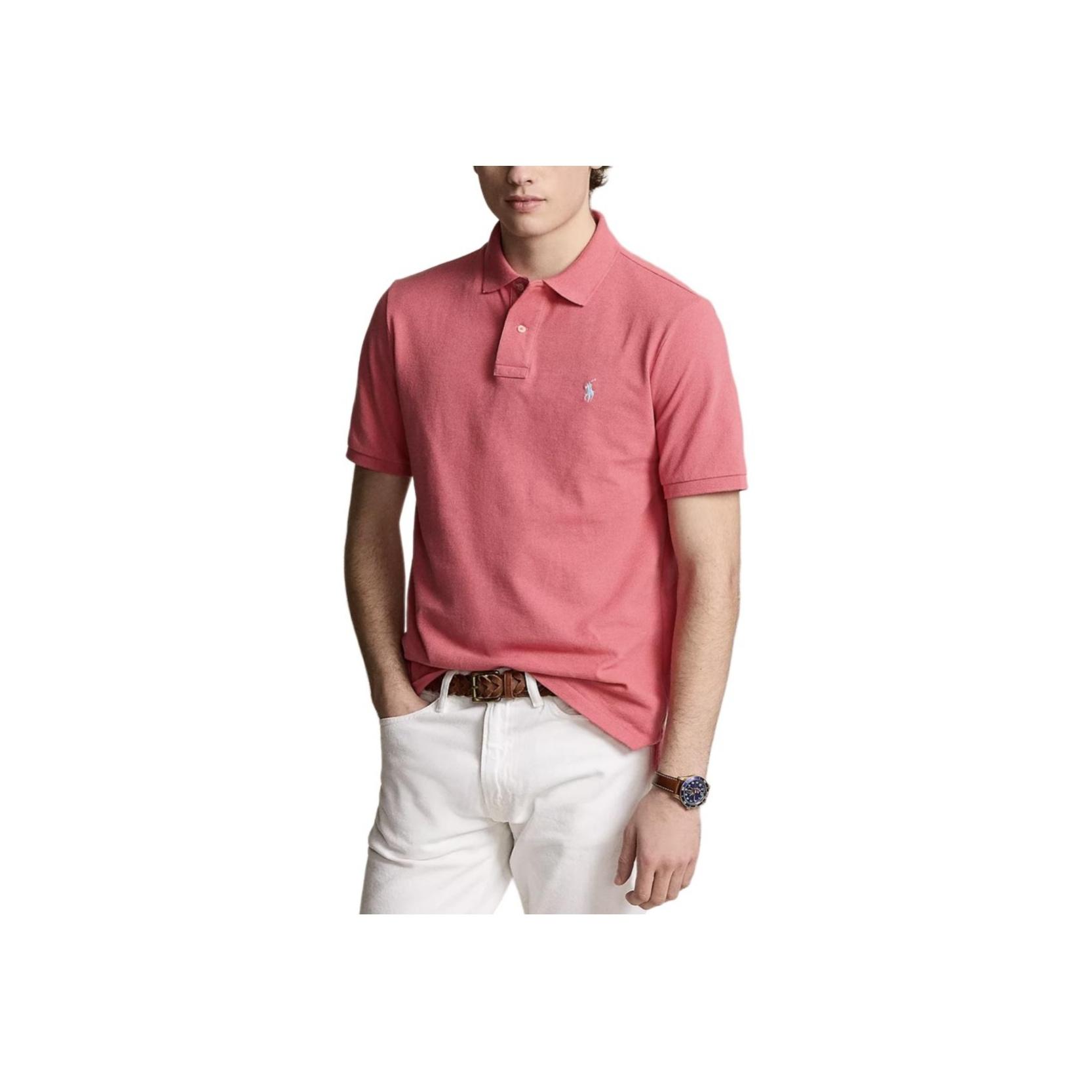 

Polo Ralph Lauren однотонная рубашка поло с коротким рукавом и вышивкой в виде маленького пони, мужские топы светло-красного цвета 710534735-413 M