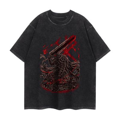 Anime Berserk T Shirt Vintage Washed T-shirts Oversized Streetwear Tops Black Tees Men Women Clothing Cotton Fashion Tshirt