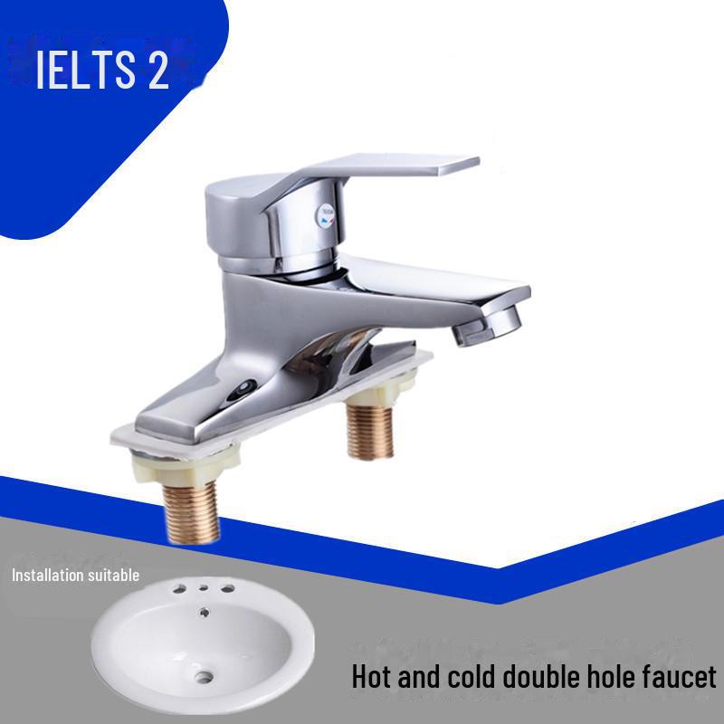 Hot and Cold Bathroom Basin Faucet, Full Copper Body, Three-Hole Configuration