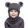 3-12Y autumn and winter double-ball pullover cap, children's double-ball ear-protecting one-piece cap, solid-color cute woolen o