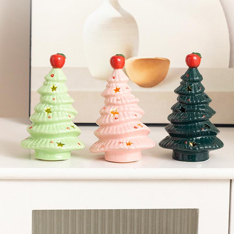 Ceramic Christmas Tree Night Light Xmas Desktop Decoration Ornaments Practical High-End Holiday Gift for Girls - Without Battery