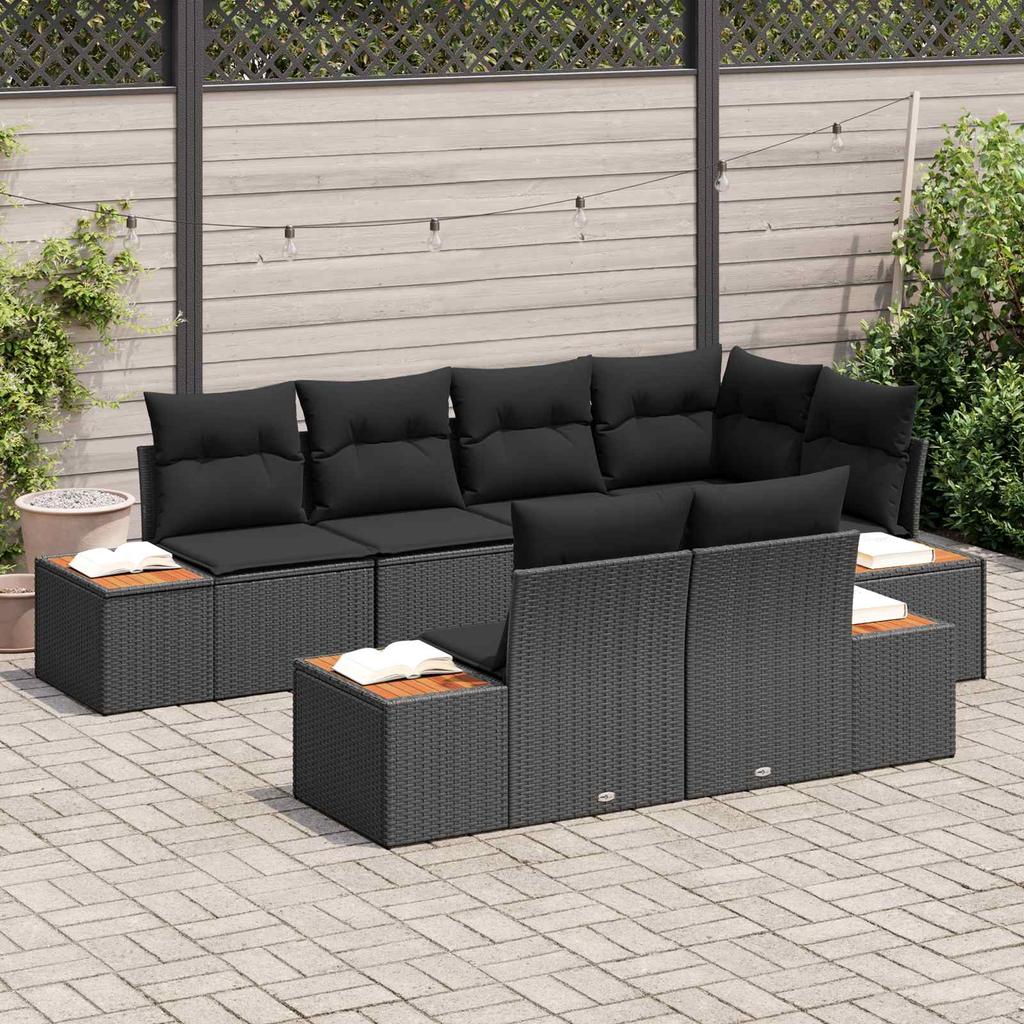 Garden Sofa Set with Cushions and Storage 7 pcs Black Poly Rattan