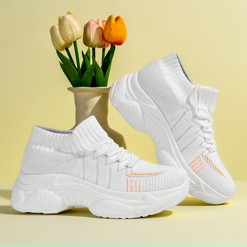 Women's New 2025 Spring Casual Sports Shoes Breathable Thick Sole Old Fashioned Shoes Comfortable Flight Knit Mesh Shoes