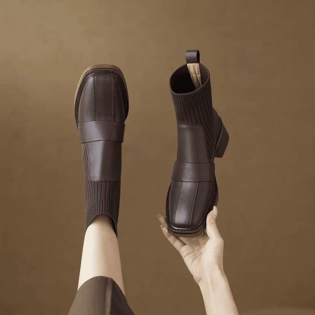 2025 Autumn/Winter Knitted Ankle Boots: Versatile British Martin Style, Skinny Elastic Socks In Brown/Black, Adult Sizes Available